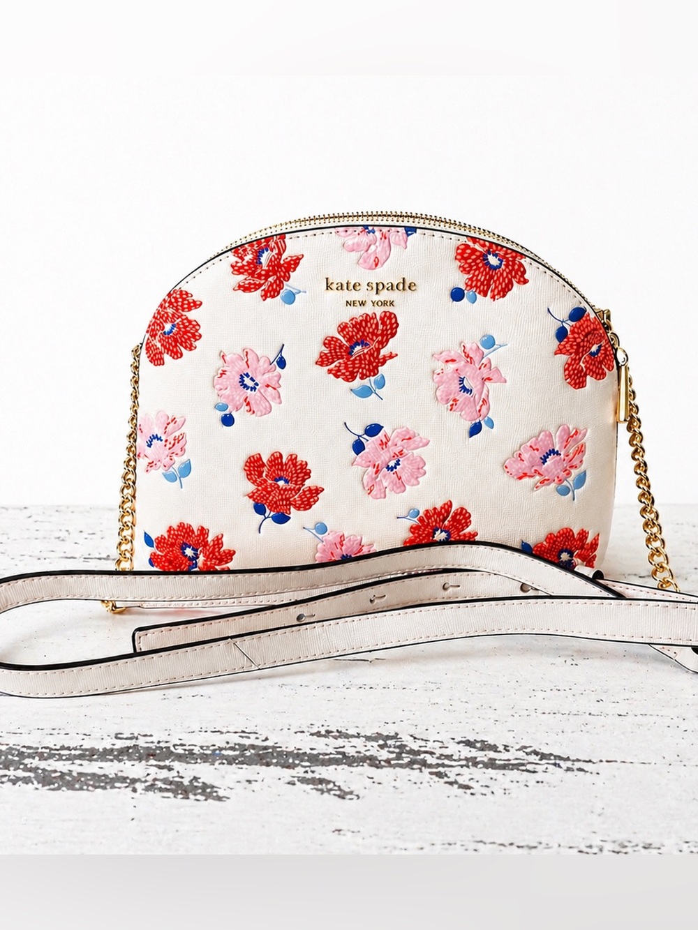 kate spade Ivory Floral Crossbody Bag with Red and Pink Flowers - Picture 4 of 8